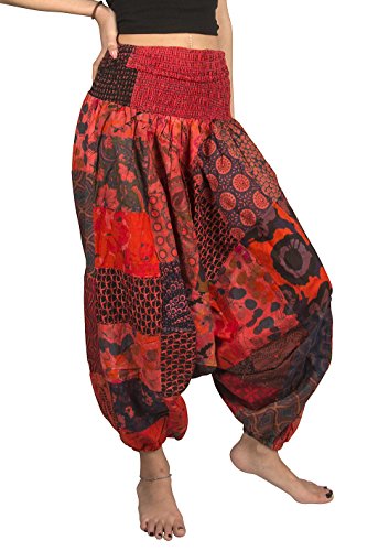 Tribe Azure Fair Trade Pantalones para Mujer Medio Deslumbrante Rojo