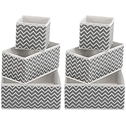 MaidMAX 6 Organiseur de Tiroir Pliable Non-tissé pour sous-vètements, Boîte de Rangement pour Armoire et tiroir de Placard, paniers de Rangement pour Chambre d’Enfant, Gris et Blanc Zigzag