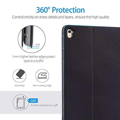 AUAUA iPad Pro 9.7 Hülle, iPad Pro 9.7 PU Leder Tasche Schutzhülle Schal + Clear Schutzfolie(Gift) für Apple iPad Pro 9.7 Zoll Apple Tablet - 9