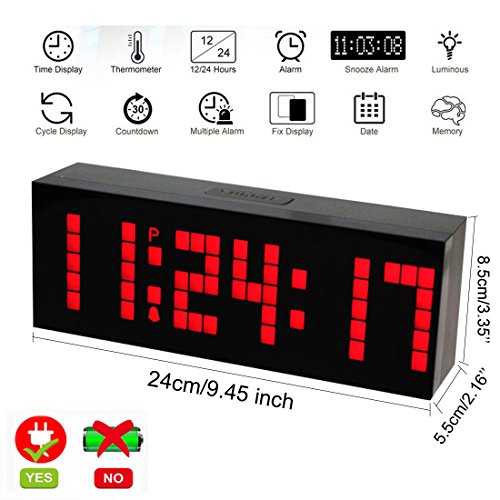 LambTown Wandmontage Desktop LED Digital Wecker mit Thermometer Kalender Nachtlicht für Schlafzimmer Wohnzimmer Rot - 2