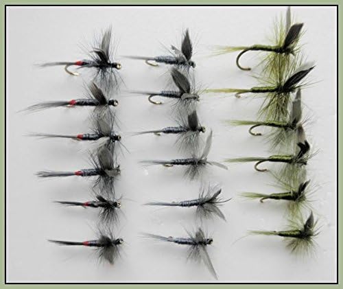 Dry Trout Fishing Flies, 18 Blue Dun, Olive Dun & Iron Blue Dun, Choice