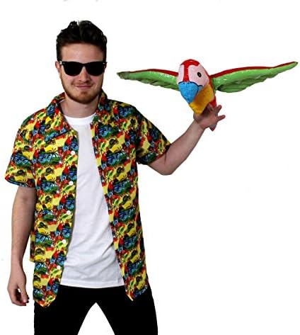 Pet Detective Fancy Dress Set - 90s Comedy Costume For Adults Hawaiian Shirt + White Shirt + Sunglasses and Parrot (XXL)