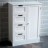 Home Discount® Bathroom Cupboard 4 Drawer 1 Door Floor Standing Cabinet Unit Storage Wood, White (Kitchen &amp; Home)