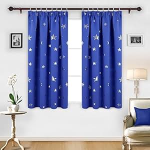 LINGKY Kinderzimmer Vorhänge 2-teilig - Verdunkelungsvorhänge Mit Sternen