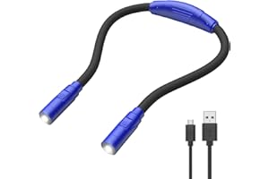 ANKILO Upgraded,Lampada da lettura a LED con collo a libro, per leggere a letto, 3 colori, luminosità regolabile, braccio flessibile, ricaricabile, durevole, luce da lettura sul collo, campeggio, colore blu