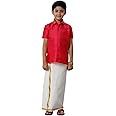 RAMRAJ COTTON Boys Silk Cotton Shirt with Adjustable Dhoti