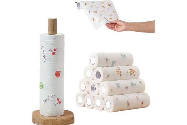 ESPERO Kitchen Towel Roll, Non Woven Reusable and Washable Kitchen Printed Tissue Roll Non-stick Oil Absorbing Paper Roll Kitchen Special Wipe Paper Dish Cleaning Cloth (20 * 20, Pack Of 1)