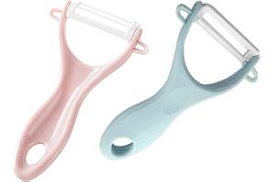 Digead Éplucheur de Fruits, Eplucheur Céramique, Éplucheurs à Lame en Céramique pour Fruits, Pommes de Terre, Légumes Tranchants, Ensemble de 2-Rose/Bleu