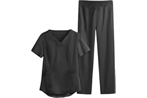 VEMOW Uniformes Damen con Camiseta y Pantalones, Camisetas de Manga Corta para Mujer, Tops de Mujer Uniforme Color Sólido de Trabajo Uniforme Camisetas, Uniforme Blusa de Trabajo