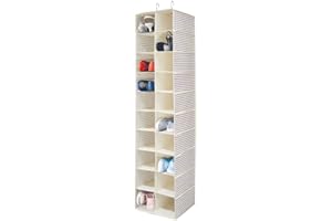 mDesign Organizer armadio con 20 scomparti – Grande armadio tessuto per l'asta dell'armadio – Portaoggetti da appendere salvaspazio per scarpe e abiti – beige/blu