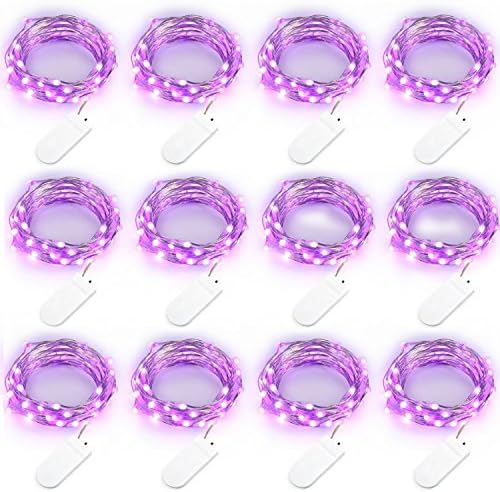 Qedertek Battery Fairy Lights, 12 Pack 2M 20 LED Battery Operated String Lights, Silver Wire Led Purple Lights for DIY Inside Jars, Wedding, Clubs, Party, Festival, Valentine Day Decorations