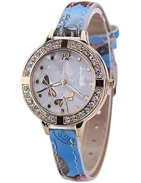 Sanwood Damen-Armbanduhr mit Libellen-Muster, Armband mit Blumen-Design, Blau