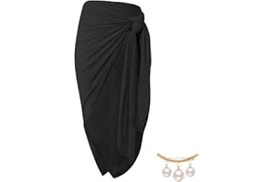 VEGCOO Noir Wrap Plage de Femmes, Couverture de Bikini Jupes Wrap avec Boucle Anti-Exposition, Jupe de Sarong Femmes, pour Maillot de Bain en Mousseline