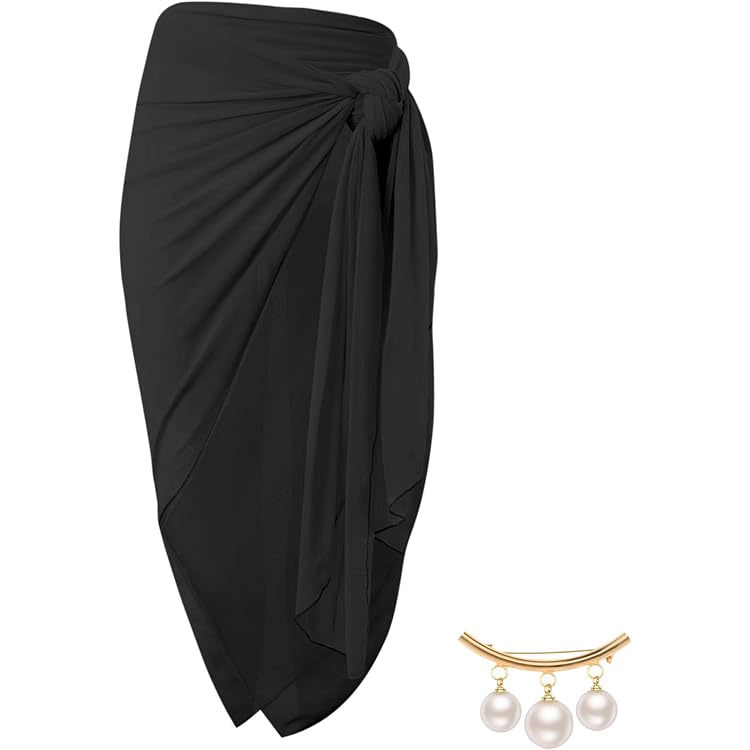 Paréo Sarong Femme Mousseline De Soie - Cache Maillot Plage Élégant, Robe Midi Beach Wrap Léger Respirant Avec Poche