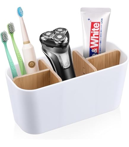 Porte Brosse A Dent Electrique Porte-Brosse à Dents Votoko - 4 Compartiments Bambou 1 Rangement, Design Moderne Support Bambou