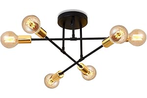 ktjes Modern Ceiling Light Fitting Vintage 6 Lights Black Ceiling Lights Semi-Flush Mount Chandeliers Ceiling Lamp for Living Room Bedroom Kitchen Room and Dining Room