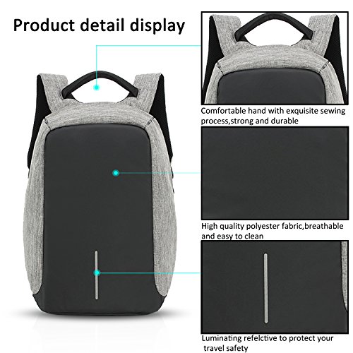 FANDARE 2018 Anti Diebstahl Rucksack 14 Zoll Laptoprucks  cke Fahrradrucks  cke Schulrucksack Daypack Arbeit Reisen Studenten USB Port Polyester Grau