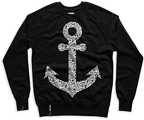 Pistol Boutique Mens Black "ANCHOR TATTOO DOODLES" Raglan Sweatshirt / Jumper (LARGE)