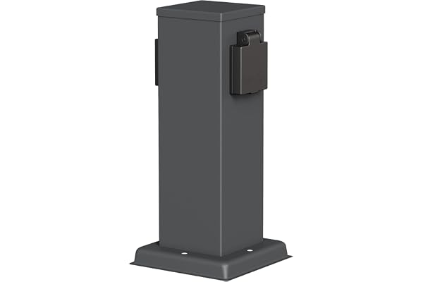 ledscom.de Garten Colonne de Prises de Courant Polly pour l'extérieur, IP44, 2X, Acier Inoxydable, Anthracite, carré, 27 cm