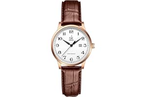 SHENGKE SK Klassische Business Damenuhren mit Edelstahlband und eleganter Damenuhr aus echtem Leder