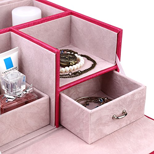 Femor Schmuckkästchen Schmuckschatuelle abschließbar mit Spiegel Schublade und Mini Box (Rosa) - 3