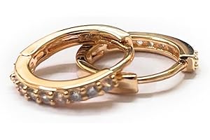 MODA MAVILLA Orecchini a cerchio dorato da ø 15 mm a sezione semizirconati bianchi con chiusura a scattino acciaio