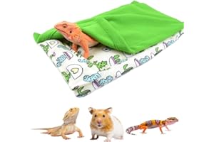 CQJ Ensemble hamac Suspendu avec Sac de Couchage, Oreiller et Couverture – Habitat Doux et Chaud pour Dragon Barbu, lézard, Gecko et Petits Animaux – Couvre-lit Beige + Vert