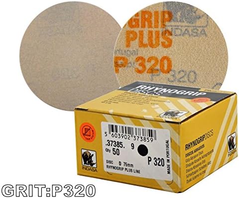 Indasa Plus Line Rhynogrip DA Abrasive Discs 75mm P320 Grit - 3" Mini Hook'N'Loop HookIt Sander Discs Hookit Hook'N'Loop HookIt Fixing System Automotive/Marine/Wood Sanding Disc