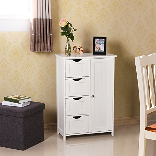 Songmics Badschrank Beistellschrank Kommode mit 4 Schubladen u. 1 Schrank-Abteil aus Holz weiß 55 x 81 x 30 cm (B x H x T) LHC41W - 3