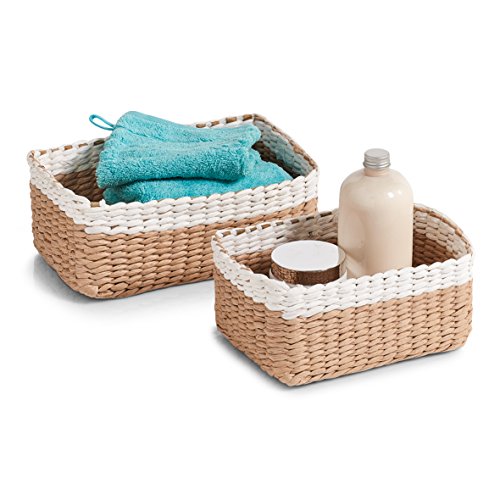 Zeller Aufbewahrungskörbchen Korb, Papiergeflecht, Natur/weiß, 26 x 16 x 10 cm - 3