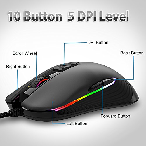 YockTec Rat  n Gaming Ambidextro 5000 DPI 9 Botones Programables Ratones Gaming Optico 6 colores RGB Retroiluminado Rat  n Ergon  mico Zurdo Diestro Gaming para Gamer PC Mac  Windows