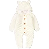 VICROAD Baby Strampler Gestrickter Overall With Fleece Lining Babykleidung Kapuze mit Süßen Ohren für Jungen Mädchen Neugebor