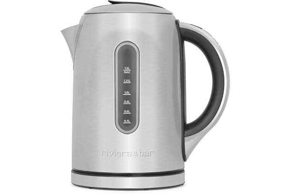 riviera&bar Bouilloire Inox 1,5L - Chauffe-Eau Rapide 2200W, Température Réglable 50-100°C - Écran LCD, Maintien au Chaud, Sécurité Surchauffe - Inox