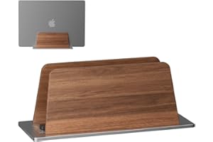 muso wood Pionowy stojak na laptopa, drewniany uchwyt na laptopa z pojedynczym otworem, pionowy z regulowanym rozmiarem stacji dokującej, drewniany stojak na laptopa do MacBooka Pro i innych laptopów