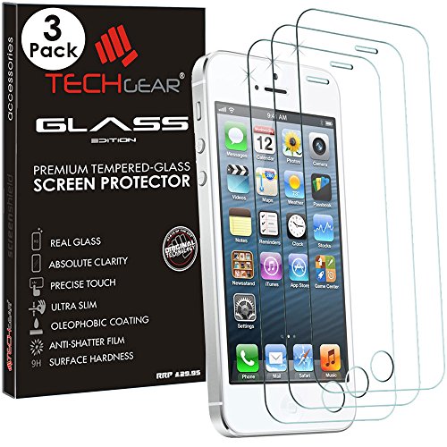 [3 Pack of] TECHGEARÂ® Apple iPhone SE / 5s / 5c / 5 GLASS Edition Genuine Tempered Glass Screen Protector Guard Cover (iPhone 5s/5c/5) â€¦