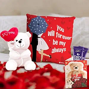 ARCHIES Valentine Love Gifts Pair Combo Pack of 4| Cushion|2 Dairy Milk Chocolate|Greeting Card|Ballon Teddy|Valentines Day|Romantic Gift for Girlfriend, Boyfriend,Wife, Husband|Anniversaries-MT6