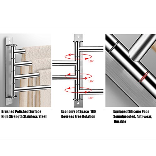 qobobo® 180°Drehung Edelstahl Handtuchhalter Handtuchhaken Bad Handtuchhalter mit 4 Armen einfach und stilvoll - 4
