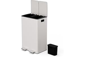 KLARSTEIN EcoVista Cubo de Basura Cocina - 60L con Compartimentos de 30L y 3L para Compostaje, Cierre Suave, Acero Inoxidable, Papelera Cocina