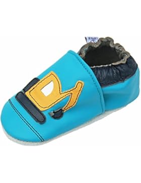 Lederpuschen Hausschuhe Krabbelschuhe Baby Lauflernschuhe mit Softsohle Gr.19-31 von Lappade LKW-Bagger türkis...