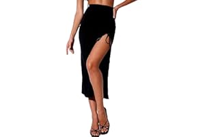 TEERFU Women's Summer Slit Skirt Boho Split Twist Front Thigh High Waist Elastic Midi Ruched Skirt