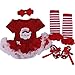Anik Sunny Baby Girl 4pcs Summer Newborn Infant Baby Girl's Headband +Romper +Leg Warmer +Shoes Outfit Christmas Costume (3-6 Months)