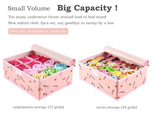 qubabobo Oxford Stoff Aufbewahrungsbox-Set, GAP BH Socken Unterwäsche Organizer 32 x 26 x 13 cm Pink Cherry - 2
