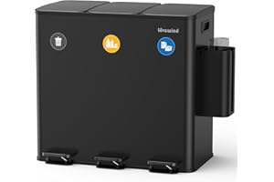 lovewind Mülleimer, 3 x 20L Recyclingeimer, 3-Fach-Mülleimer für Recycling und Abfall, inklusive Müllbeutel-Aufbewahrungsbox, magnetisches Etikett, Soft-Close-Deckel, Pedale, Inneneimer,Stahl,Schwarz