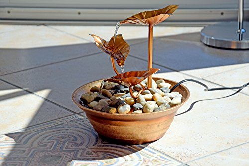 dobar 96420e Design Zimmerbrunnen mit Deko-Steinen, Blätter-Wasserspiel mit Pumpe für innen, Metall und Kunststoff, braun, 22.5 x 22.5 x 23.5 cm - 7