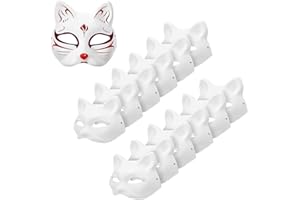 Emafymb 10 Stück Therian Mask Katzenmaske, Katzenmasken zum Bemalen, Tiermasken zum Selbermachen, Weiße Halbmasken, Fuchsmasken für Maskerade, Halloween, Kinder, Cosplay (B)