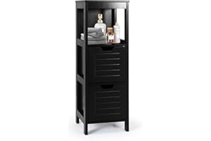 LIFEZEAL Wąska szafka łazienkowa, stojąca z 2 szufladami, komoda łazienkowa z drewna, nowoczesna komoda narożna, szafka do przechowywania do łazienki i salonu, 30 x 30 x 89 cm (czarna)