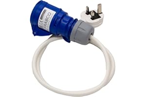 HDIUK UK Made 1m fly Lead converter 13Amp UK Mains plug to IP44 16Amp connector as used for camping, industrial caravan mains power hookups etc. Connect to standard UK mains. Made in the UK