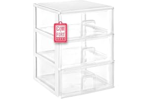 Cajonera Plástico 3 Cajones Blanco - Organizador Almacenamiento Ropa Dormitorio Escritorio - 37x38x47.3cm - Montaje Fácil - COM-FORT HOUSE