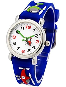 Kinderuhr Kinderarmbanduhr Analog Digital Uhr Quarz Uhrwerk Gummiarmband 3D Bilder - Dunkelblaues Flugzeug