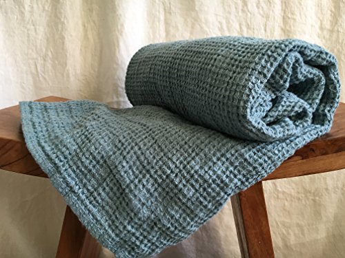 Handtuch Badetuch Saunatuch 100% Leinen "Stonewashed" 100x160 cm Waffelpique (Aqua)